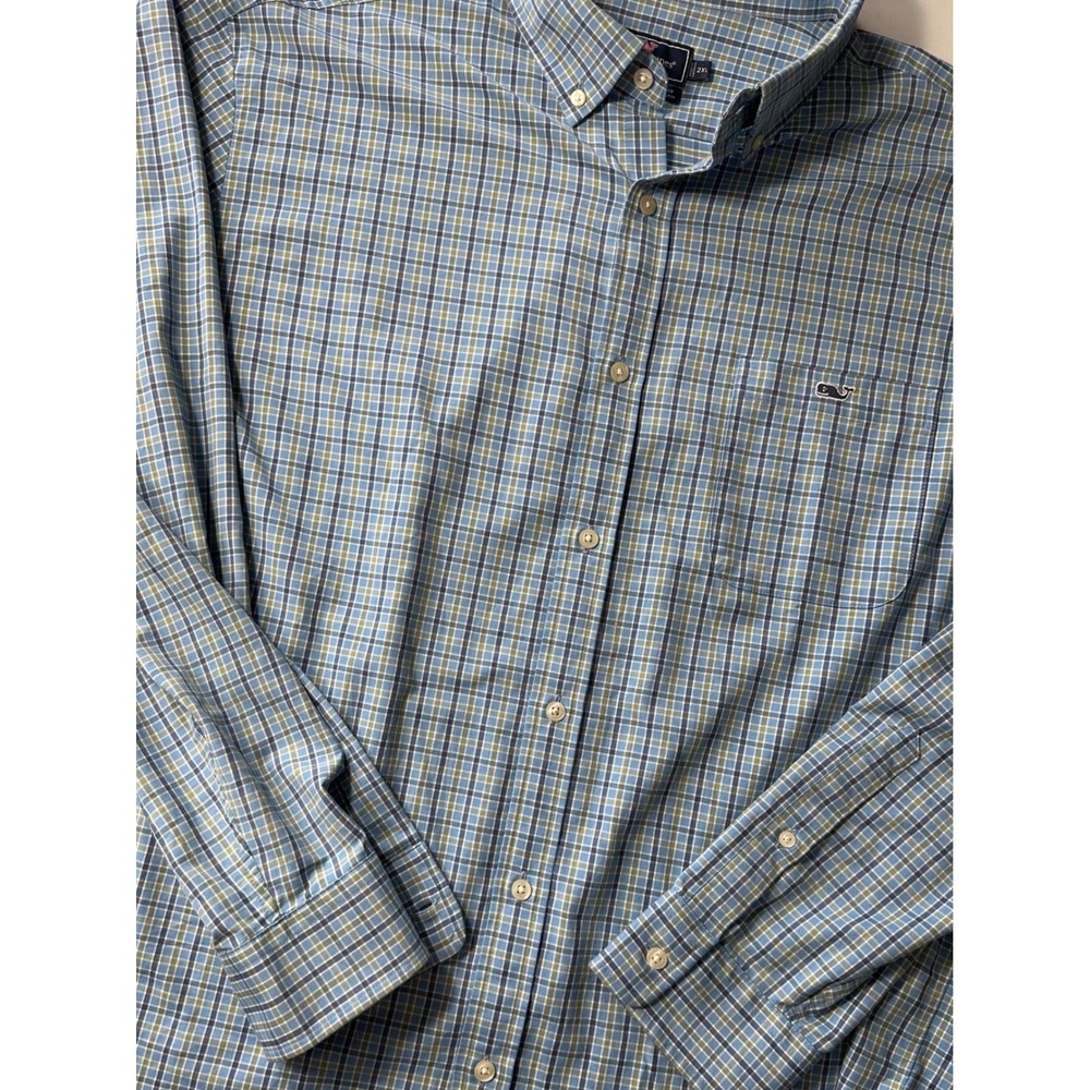 Vineyard Vines Performance Classic Fit Tucker Shirt Blue Green Plaid Mens 2XL